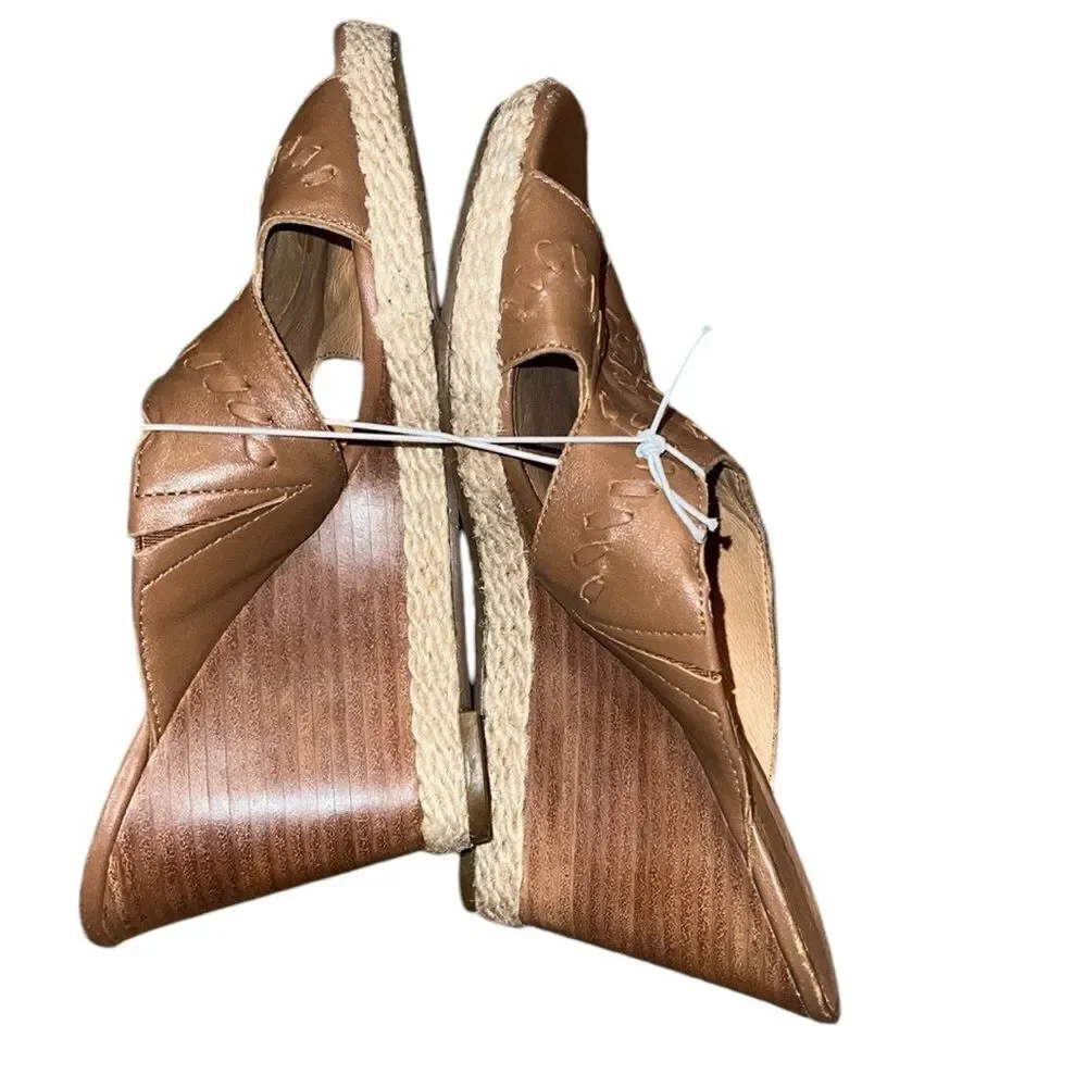 Jack Rogers Brown Leather Espadrille Wedges Size 8.5